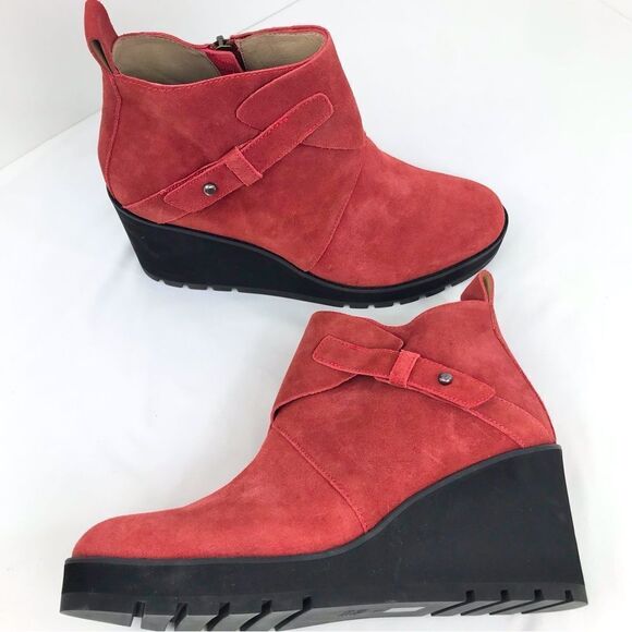 Eileen Fisher TINKER Brick Red Suede Leather Wedge Heel Lug Sole Ankle Bootie - Picture 4 of 16